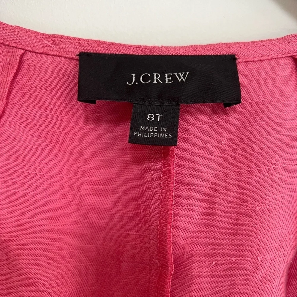 J. Crew Linen Cupro V-Neck Cap Sleeve Sheath Wrap Dress in Pink Coral, size 8T